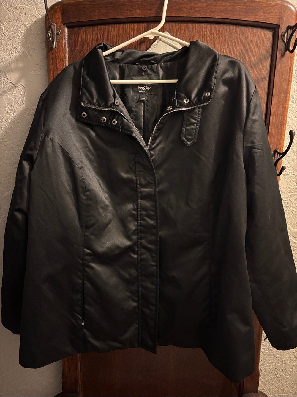 Massimo Black Women's Satin Bomber Jacket with Zip & Snap Collar